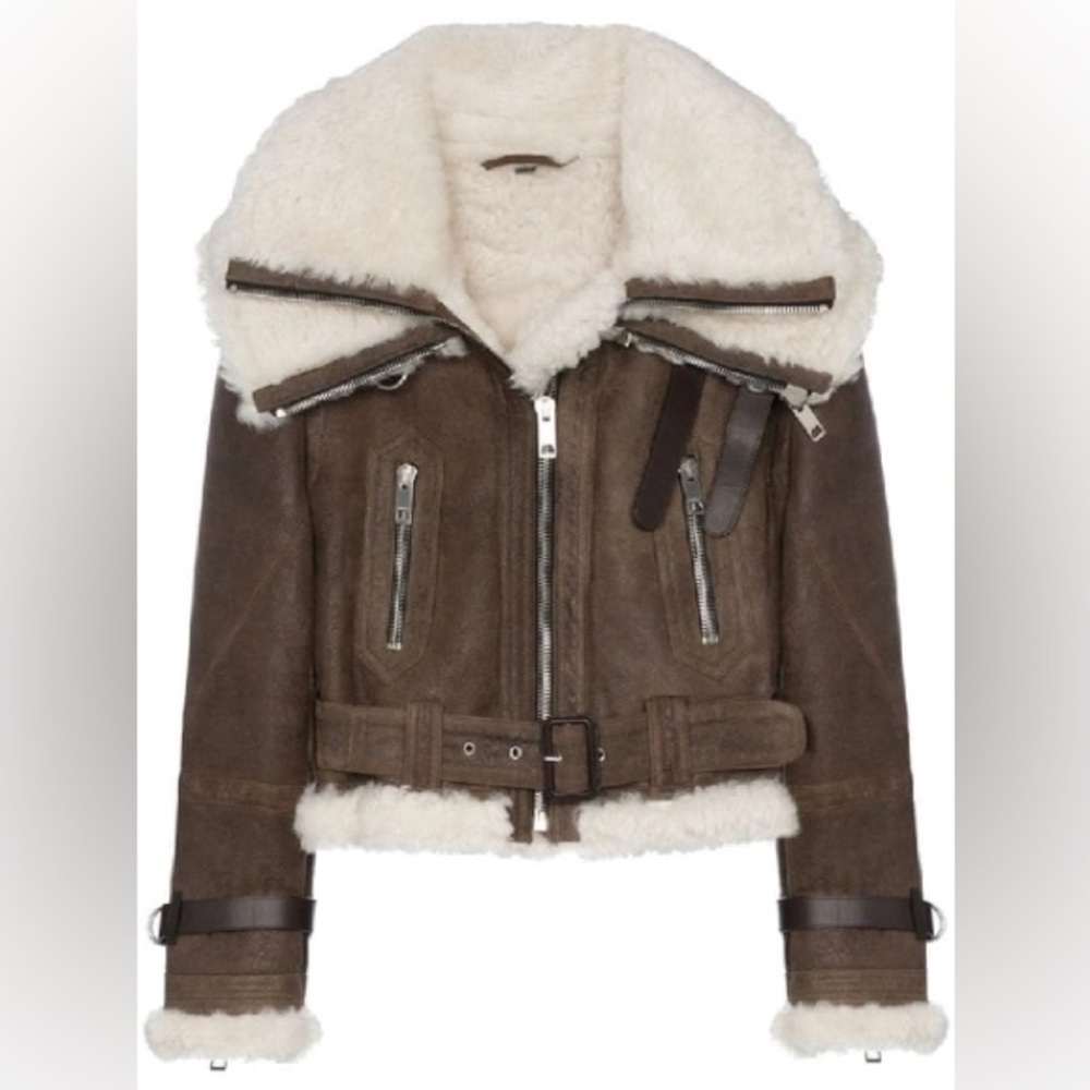 BURBERRY Reissued Brown Shearling Aviator Leather Jacket ‼️Sharing‼️